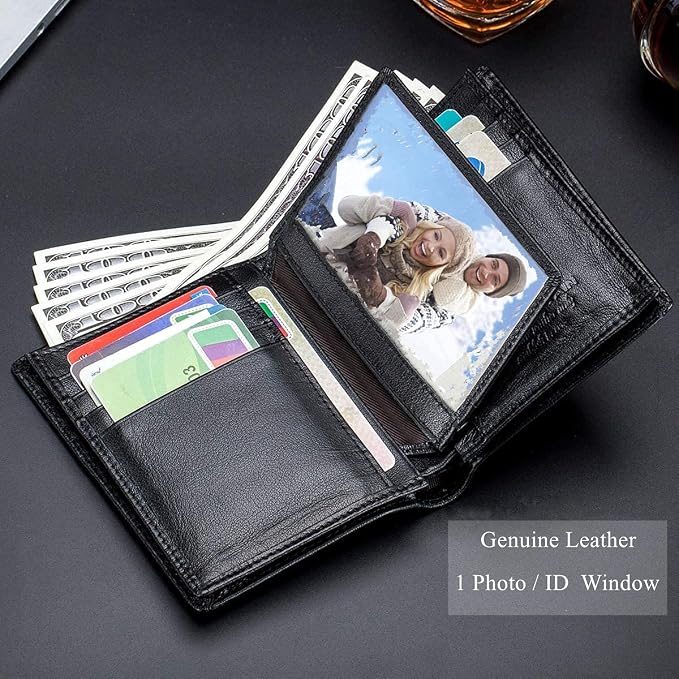 BULLCAPTAIN Large Capacity Genuine Leather Wallet for Men QB-027 | Bifold Wallet,RFID Blocking,Credit Card Holder,15 Card Slots,Special Expandable Design,gift choice
