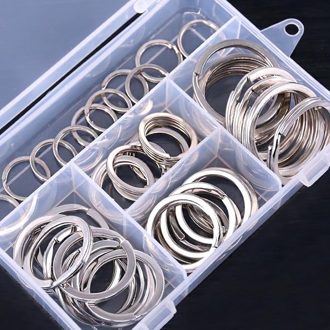 Swpeet 60 Pcs Assorted Multi-Purpose Metal Keychain Rings Split Keyrings Flat O Ring for Home Car Keys Attachments Keys Pendants - 20mm, 25mm, 30mm, 35 mm, 38 mm