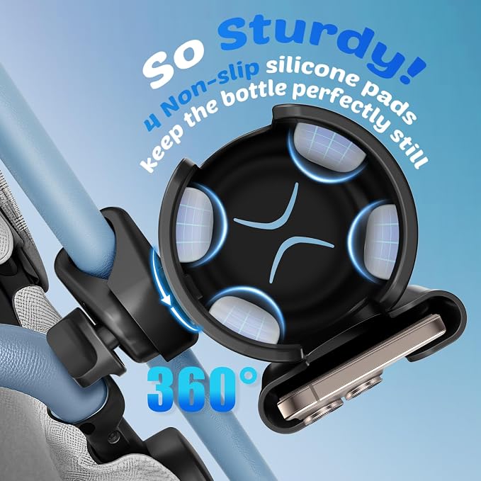 Cup Holder for Walker: Stroller Cup Holder Attachment with Phone Holder | Wheelchair & Stroller Accessories for Rollator, Bike, Scooter, Golf Cart, Baby Essentials, Christmas New Mom Seniors Gifts