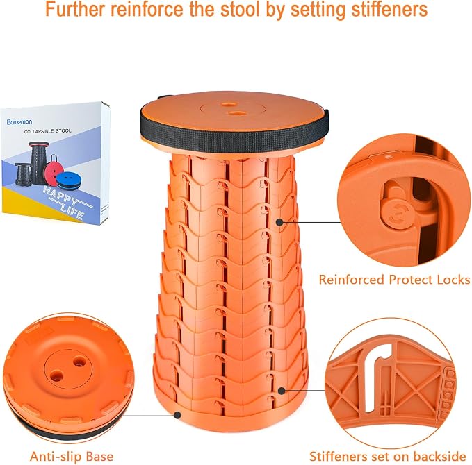 Upgraded Folding Stool Lightweight Yet More Sturdy with Load Capacity 400lbs Portable Collapsible Stool for Camping Fishing Hiking BBQ (All Orange)