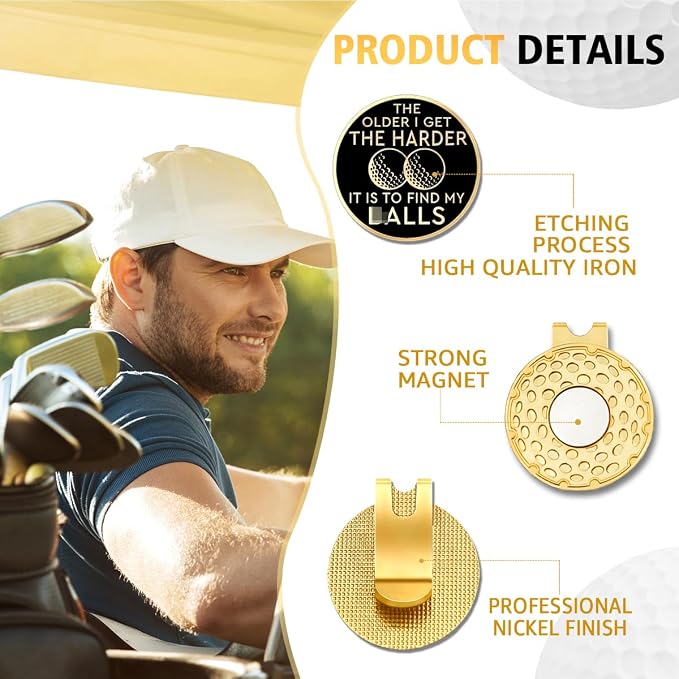 Black Gold Golf Ball Marker with Hat Clip, Funny Golf Accessories for Men Women Dad Mom Grandpa Golf Lover