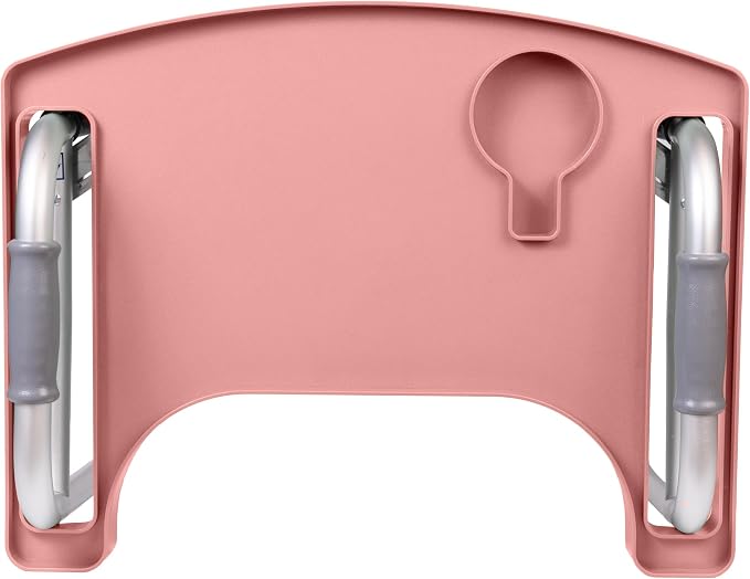 Sigo Pink Walker Tray for Rolling Folding Walker, Tray Table with Cup Holder for Standard Walkers Seniors, Detachable Non Slip TV Accessories Basket Holding Plate Cups Clip On Small Bag Carrier (Pink)