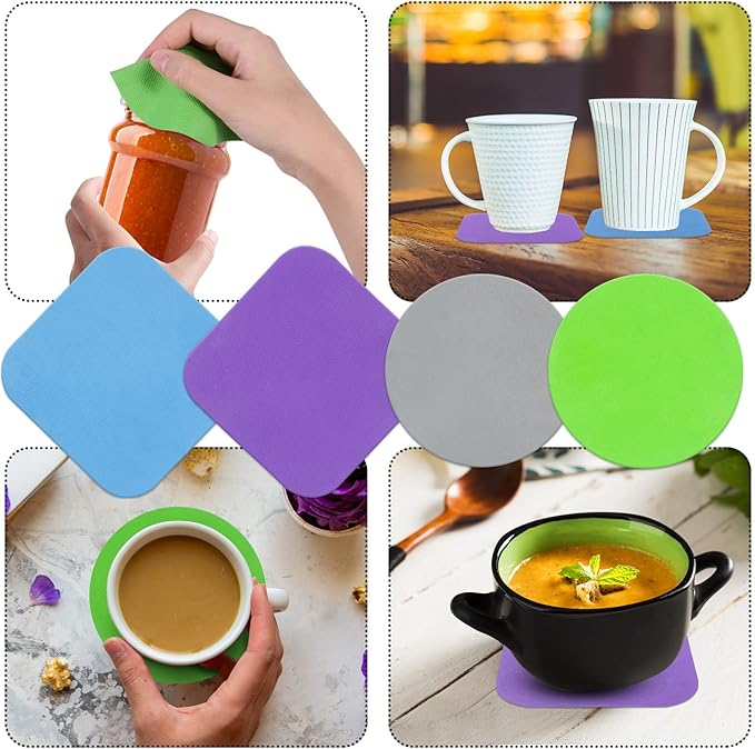 Jar Opener Gripper Pad, 4pcs Rubber Jar Grippers Multi-function Lid Jar Opener for Seniors with Arthritis Weak Hands -Non Slip Kitchen Coasters