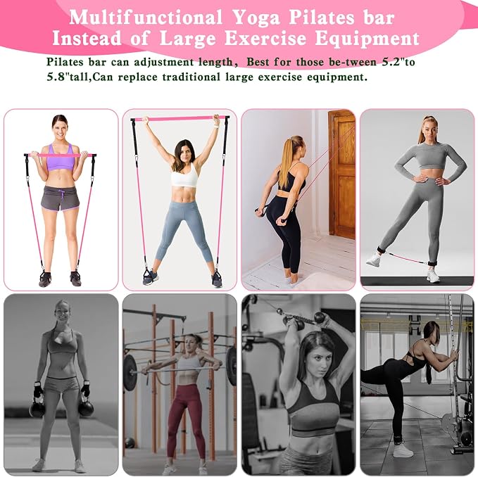 Bbtops Pilates Bar Kit with Resistance Bands,Pilates Bar with Stackable Bands Workout Equipment for Legs,Hip,Waist and Arm,Exercise Fitness Equipment for Women & Men Home Gym Yoga Pilates