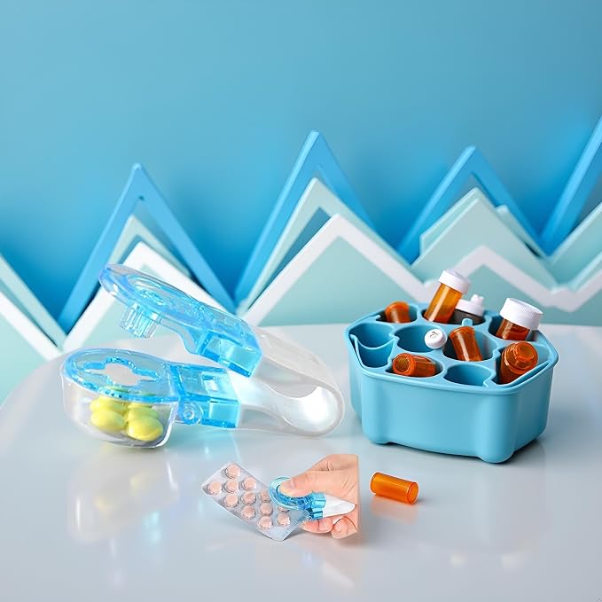 Blue Portable Pill Taker, Tablets Pills Blister Pack Opener Assistance Tool, Pill Splitter Cutter for Small Pills, Travel Pill Taker, Pill Dispenser, Storage Box Medication Dispenser, Medication Aids
