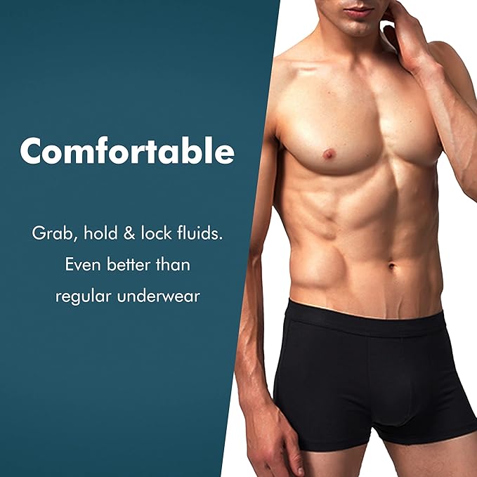 AIRCUTE Washable Urinary Incontinence Underwear for Men, Instant Absorbency, Bladder Leaks Protection Boxer Briefs 60ML(6X-Large) Black