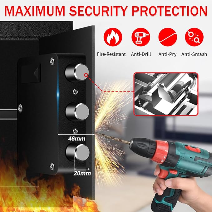 1.8 Cubic Feet Small Fire Safe Box for Home, Fireproof Lock Box, Security Money Safe with Digital Keypad, Spare Keys and Removable Shelf, Personal Home Safes for Money, Jewelry, ID Documents