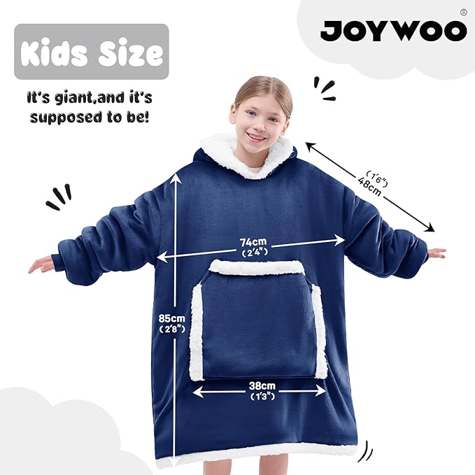 JOYWOO Navy Kids Wearable Blanket Hoodie, Oversized Cat lovers Hoodie Blanket for kids & Teens,Birthday Gifts for Girl Boys,Warm Cozy Fuzzy Sherpa Fleece Sweatshirt Blankets with Giant Pocket Gifts
