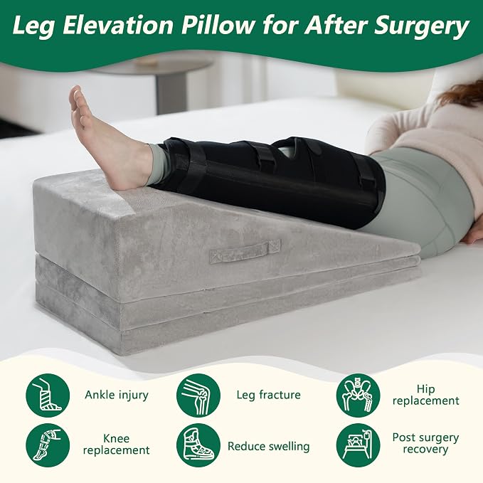Wedge Pillow for Sleeping, Bed Wedge Pillow for After Surgery 3-Height Memory Foam Leg Elevation Pillow for Swelling Back Pain Relief Sciatica Knee Ankle Pain Bed Support Legs L 29"
