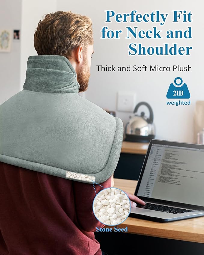 Heating Pad for Neck and Shoulder, Birthday Gifts for Men Women Dad Mom, Electric Weighted Heat Pad for Back Pain Relief, Christmas Gifts, Grey