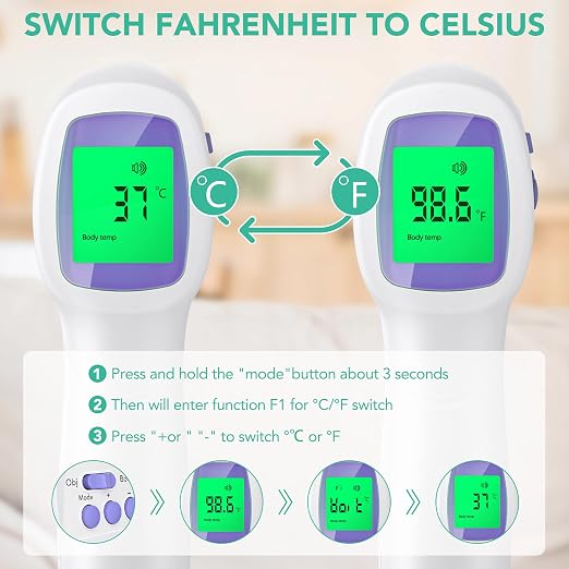 maguja Digital Touchless Forehead Thermometer for Adults Kids Home Use | Infrared Forehead Thermometer with 3 in 1 LCD Display Fever Alarm and Memory Function