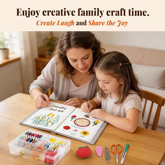 CYANFOUR 2026 New Embroidery Stitch Book Kit for Adults Beginners, Cross Stitch Kit with Step-by-Step Guide and Video, Threads and Needles, Portable Crafts Gift for Adults