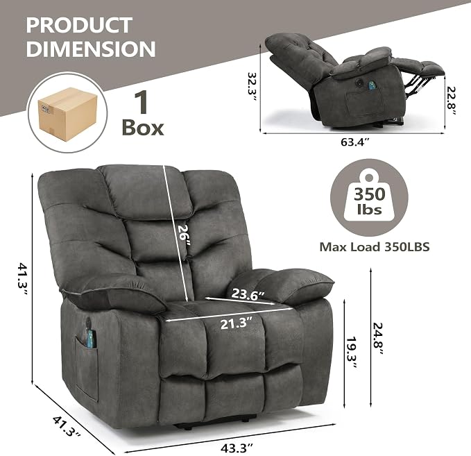 HAOMARKETS Oversized Power Lift Recliner Chair with Massage and Heat for Elderly, Electric Lifting Reclining Chairs with Side Pockets and USB Port for Living Room, Dark Grey