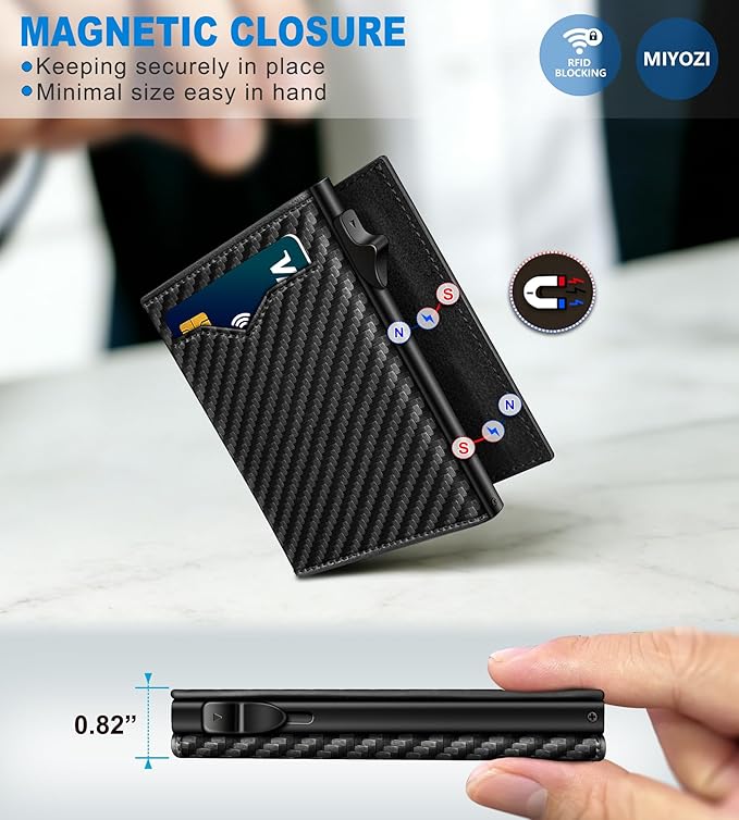 Wallet for Men,with Cash Pocket 2 ID Window 9-13 Cards,Metal Case Smart Slim Pop Up Credit Card Holder Flip with Magnetic Closure RFID Blocking Trifold wallet with Gift Box
