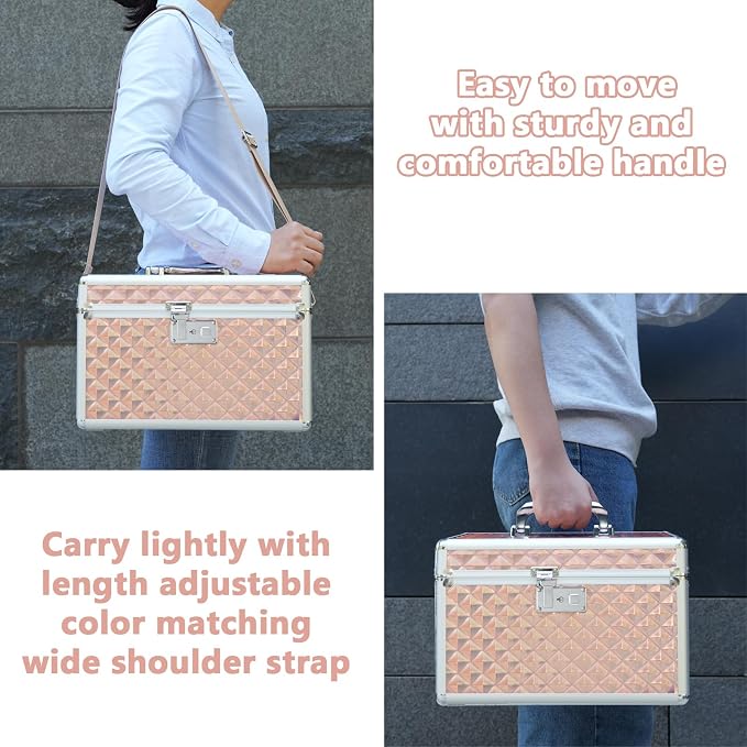 Storage Box with Key Lock, Lockable Medicine Storage Box, Empty First Aid Box, Security Lock Box, Multipurpose Locking Box for Home and Outdoor Use (Champagne, Large)