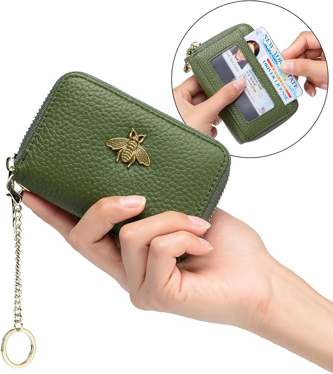 imeetu RFID Credit Card Holder, Small Card Wallet Women, Leather Card Case | Genuine Leather Women's Card & id Cases, Change Coin Purse with Zipper Keychain id Window, 20 Colors & 3 Styles, Daily, Gifts
