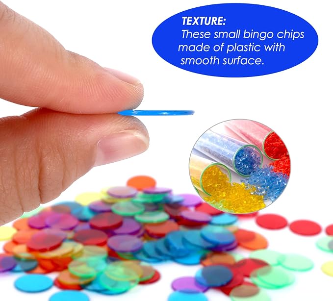 GSE Games & Sports Expert Multi-Color Bingo Chips, 500 Pieces 3/4-Inch High-Contrast Transparent Counting Chips for Bingo Games, Parties