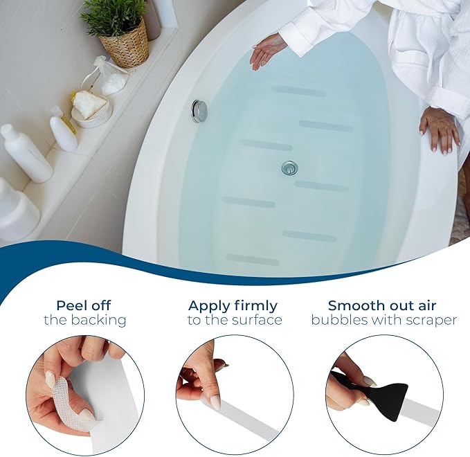 Anti-Slip Shower Stickers - Help Reduce Slipping in Bathtub & Shower, Clear Non-Slip Bath Strips, Strong Adhesive Bathtub Appliques Suitable for Homes with Kids, Adults & Seniors - 24 Pcs - Homergy