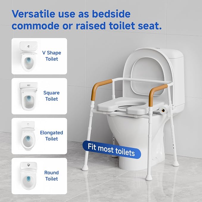 Bedside Commode with Padded Seat,Portable Toilet for Adults,Seniors | Height Adjustable, 350 lbs Capacity, Ideal for Seniors & Post-Surgery Recovery, Removable Bucket for Easy Cleaning