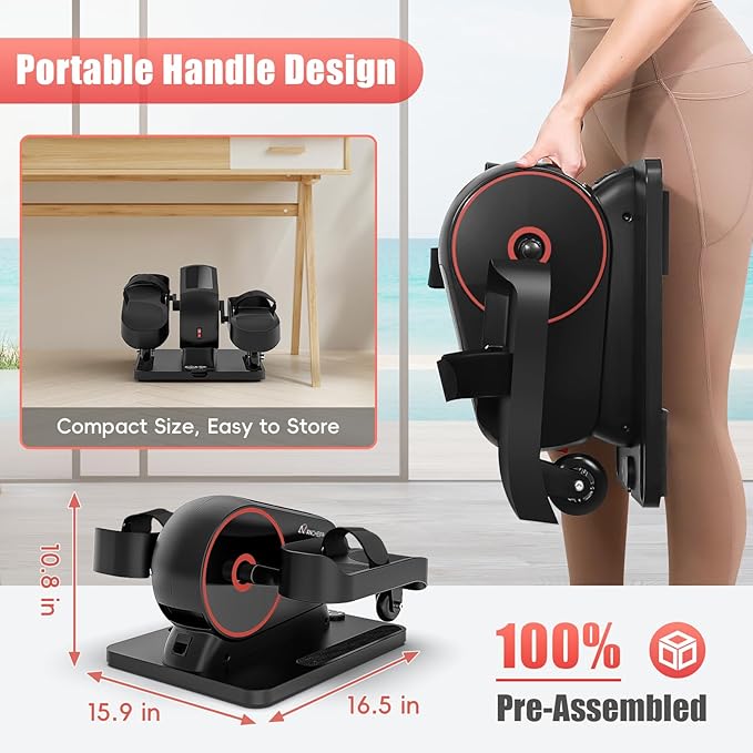 ANCHEER Under Desk Elliptical Machine, 2-in-1 Mini Exercise Bike, Digital Display, 9 Resistance Levels, 12 Speed Levels, Active and Auto Modes, Silent Operation