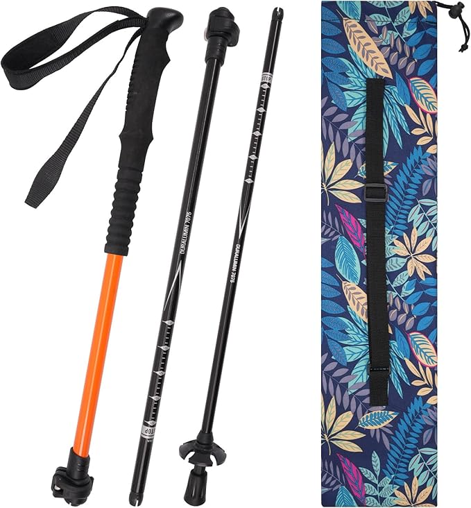 FAMJOAL Telescopic Travel Hiking Trekking Poles, Collapsible Walking Stick with Quick Lock System & Anti-Shock, Ultralight Adjustable Aluminum Hiking Poles with Portable Bag for Adults & Seniors