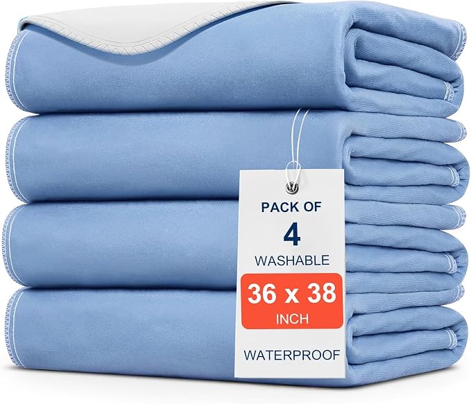 4 Pack 36" x 38" Large Absorbency Incontinence Bed Pads - Quick Drying Washable and Reusable Underpads for Kids, Adults, Elderly Dogs and Pets, Pee Mattress Protective Pad for Bed, Couch, Sofa, Floor