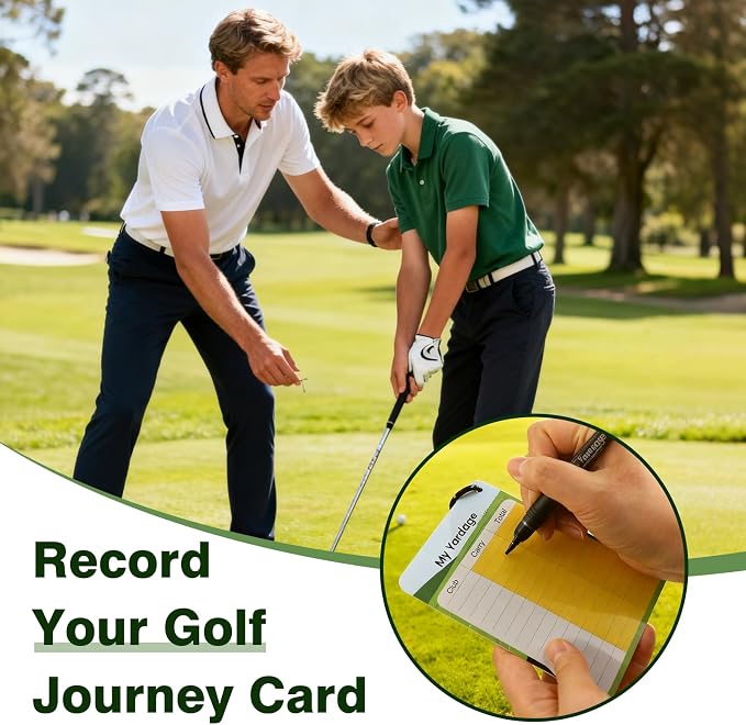 2 Pack Golf Club Distance Card, Waterproof Yardage Chart Card, Credit Card Size and Easy Carry, Quick Reference Guide with Clip, Golf Bag Accessories for Men Women Golfers | Durable、Hassle-Free、Pocket-Sized、Great Gift