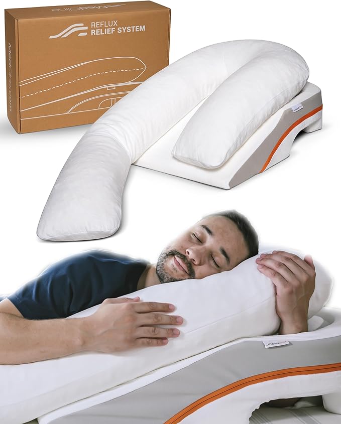 MedCline Reflux Relief System, Bed Wedge Pillow for Acid Reflux and GERD Relief, Therapeutic Body Pillow with Insert and Covers, Inclined Sleep Position with Arm Pocket, Large for 6'0" or Taller