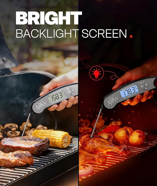 Meat Thermometer Digital, Food Thermometer for Cooking, Black & Grey | Instant Read, for Grilling, BBQ, Air Fryer, Smoker, Candy, Kitchen Gadgets, BBQ Essentials, Gift for Dad, Men, Women