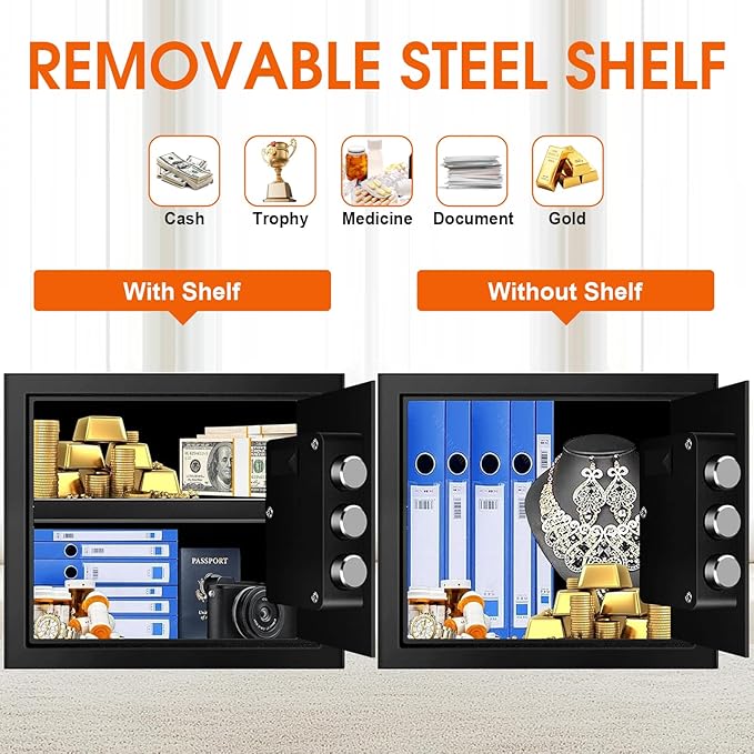 1.8 Cuft Fire proof Safes for HOME USE, Anti-Theft Digital Security Safety Box with Programmable Keypad and Spare Keys, Home Safes Fireproof Waterproof for Money Medicine Document Valuables