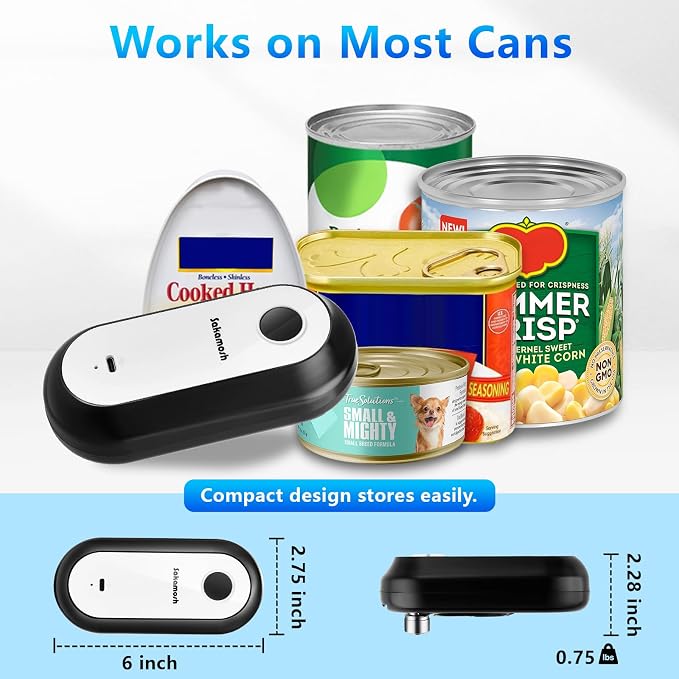 SAKAMOSH One-Touch Auto Stop Electric Can Opener | Smooth Safe Edges, Cordless Rechargeable, One-touch Auto Stop, Compatible with Most Can Sizes, Great for Seniors, Arthritis