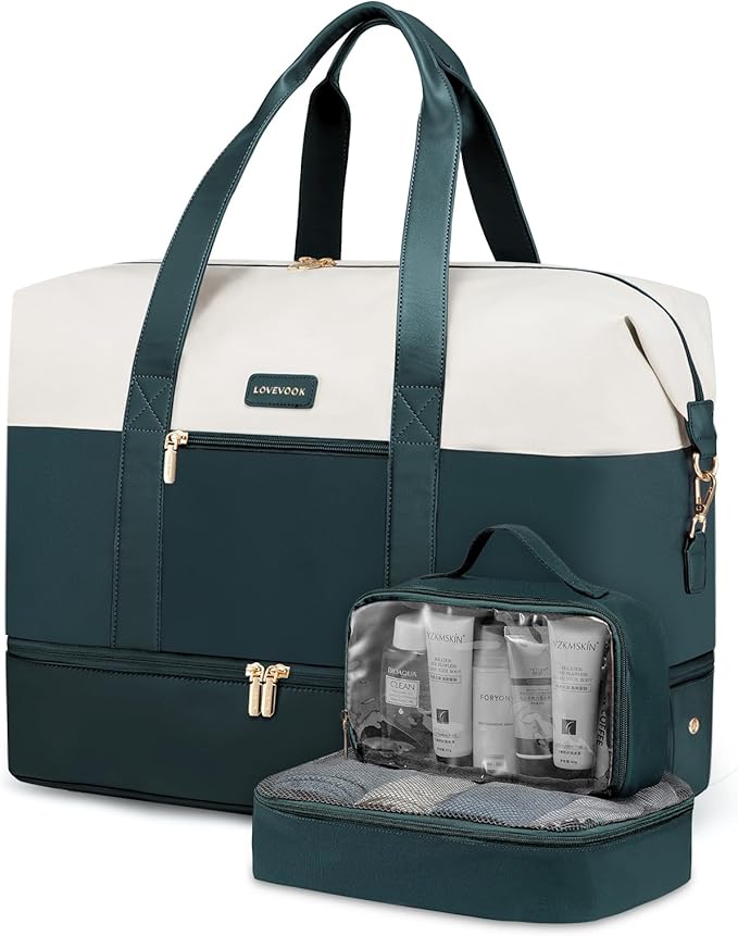 LOVEVOOK Weekender Bag for Women, Large Duffle Bag for Travel with 2 Packing Cubes, Carry on Overnight Bag with Shoe Compartment, Mom Hospital Bags for Labor and Delivery