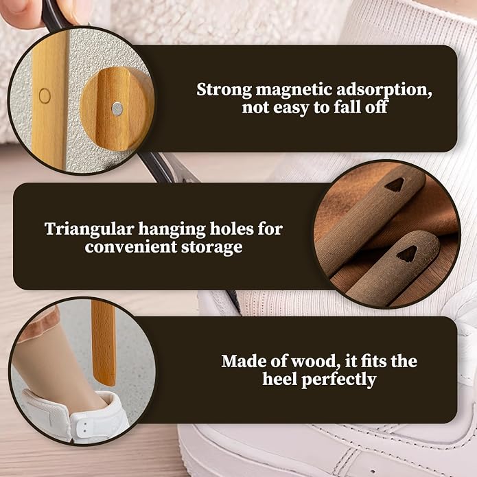 Shoe Horn Long Handle for Seniors, Shoe Horn Long Handle, 20in Magnetic Mount Wooden Shoehorn Without Bending Helper for Seniors, Women, Men, Kids, Shoehorn -