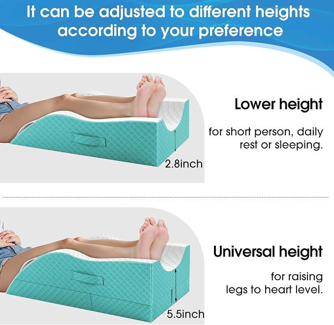 TranquilRelax Elevation Pillows for Leg After Surgery, Memory Foam Adjustable Wedge Pillow for Injury or Rest, Ankle Pillow for Sleeping Blood Circulation, Green/Double Leg