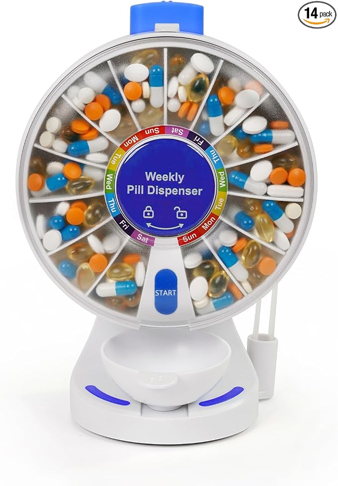 EziMedPil One-Touch Button Pill Organizer with No-Flip Design & Child Lock | Braille Symbol Friendly for Elderly, Standing Use or Wall-Mounted or Glass-Sticking Pill Container for Vitamin & Medicine