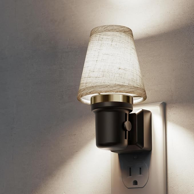 L LOHAS LED Night Lights Plug into Wall, Linen Fabric Night Light | Dusk to Dawn Sensor Vintage Nightlight, 5000K Daylight 0-100LM Dimmable, for Bedroom Living Room Hallway
