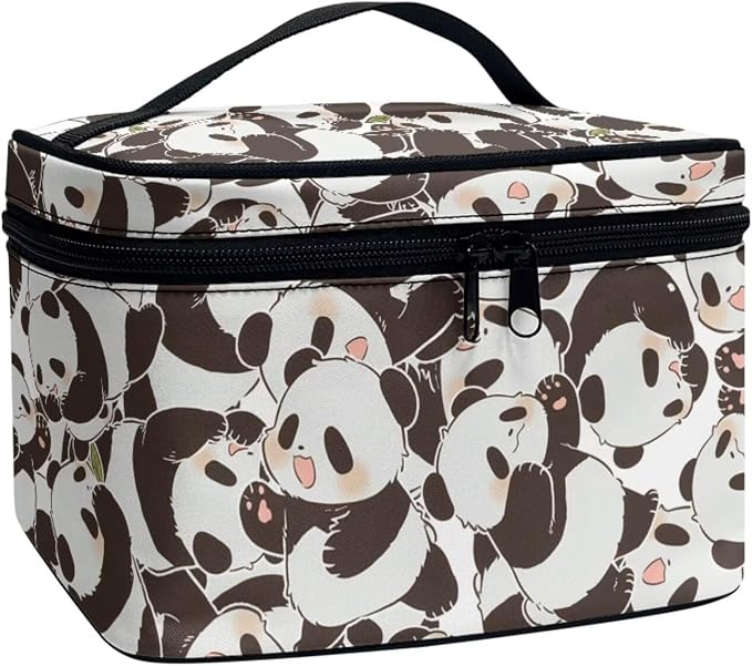 Cartoon Panda Bears Toiletry Bag Women Large Cosmetic Bag, Kawaii Panda Pattern Folding Bathroom Toiletry Cosmetic Organizer for Travel Essentials