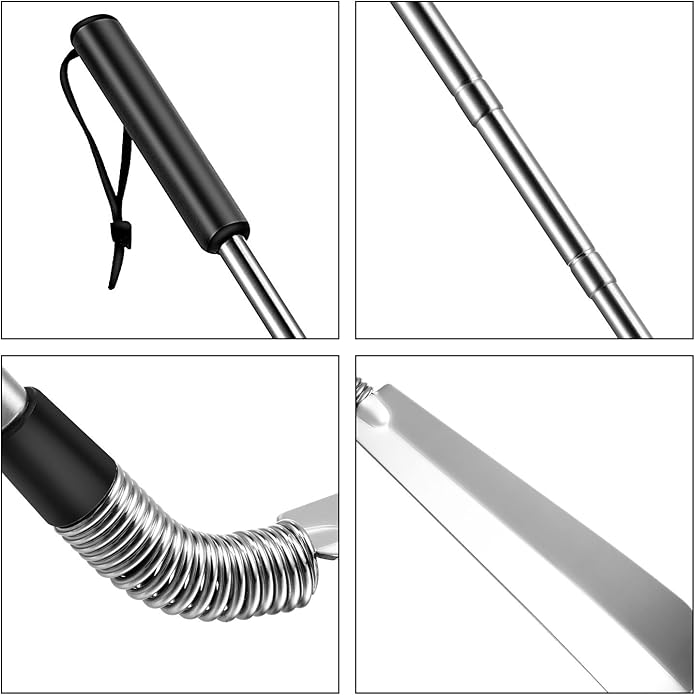 Blulu 2 Pack Stainless Steel Shoe Horns Long Handle Adjustable Expander Telescopic Shoe Horn with Comfort Grip for Various Boots and Shoes Designed for Pregnant Women Seniors