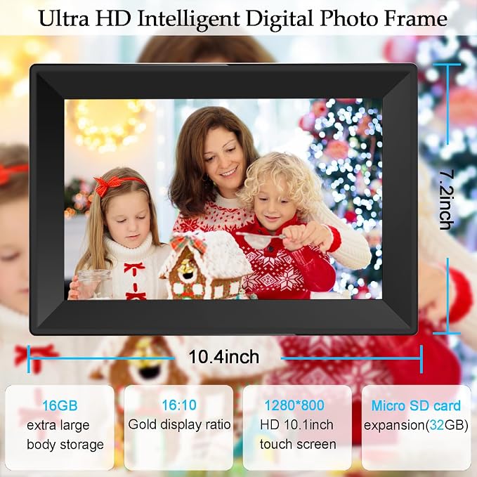Digital Picture Frames 10.1Inch WiFi Smart Picture Frames 1280 * 800 HD IPS Touch Screen Photo Frame Use “Uhale”APP Instant Sharing of Photos/Videos to Digital Photo Frame-Best Gift