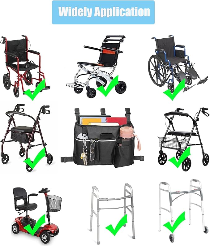 UlifeBetter Walker Bag Walker Basket for Folding Walker with Cup Holder, Rollator Organizer Storage Pouch Universal Folding Walker Accessories Walker Bags for Seniors Bag for Walker (Large Black)