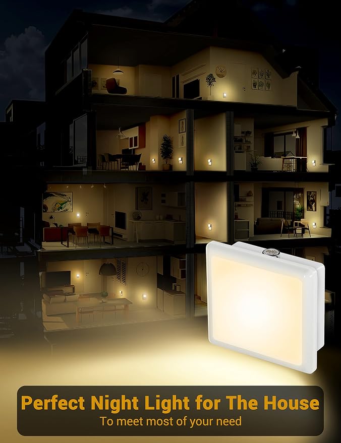 JandCase Night Light, 4 Pack Night Lights Plug into Wall, Auto Light Sensor | 3000K Warm White Nightlight Plug in, LED Night Lights for Kids Adults Bathroom Hallway Kitchen