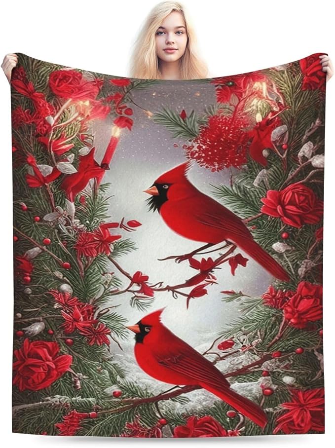 Cardinal Blanket Soft Cozy Cardinal Fleece Throw Blanket Lightweight Warm Red Bird Flannel Plush Stuff Decor Blanket Cardinal Gifts for Lover Girls Boys Kids Women Adults Bed Travel 50"x60"