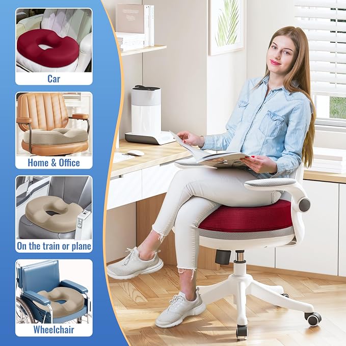 CloudBliss Donut Pillow Stadium Seat Cushion for Tailbone Pain Relief and Hemorrhoids, Memory Foam Seat Chair Cushion, Portable Seat Cushions for Bleachers, Car, Home & Office