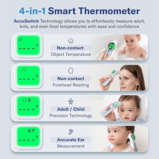 Alcedo Forehead and Ear Thermometer for Adults, Kids, and Baby | Touchless, Instant Read, Medical Grade, Accurate Digital Infrared Thermometer, Pouch & Batteries Included