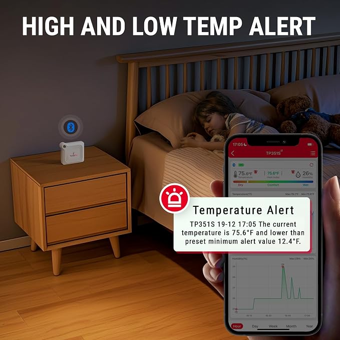 TempPro TempAir Bluetooth Thermometer Hygrometer, 260 ft Temperature Sensor | Greenhouse Thermometer with Remote App Control, Temperature and Humidity Monitor with 2-Year Data Logging Export, 3 pack