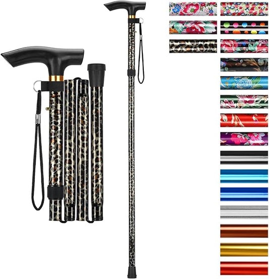 supregear Folding Cane, 5-Level Adjustable Height Walking Stick Lightweight Collapsible Portable Travel Cane with Wrist Strap and T Handle for Elderly Disabled Men Women