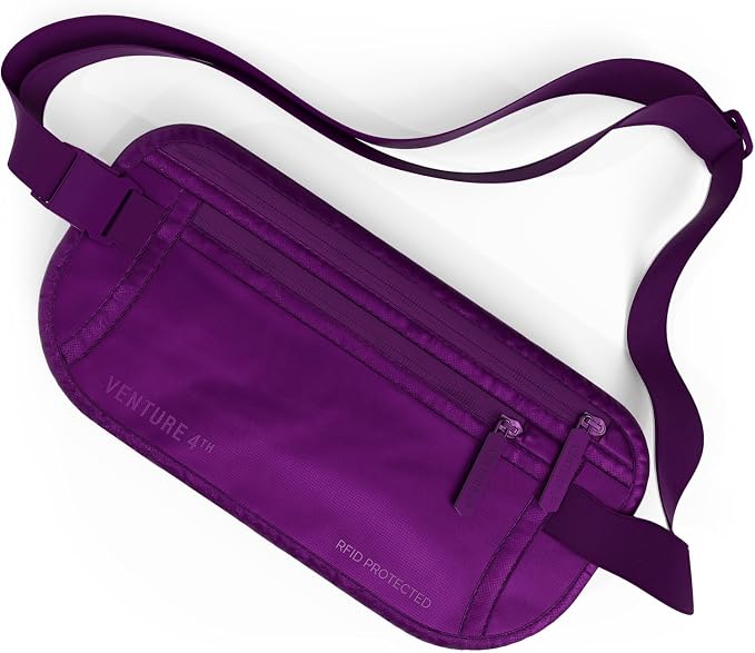 VENTURE 4TH Travel Money Belt, RFID Blocking Passport Holder - Sleek Purple