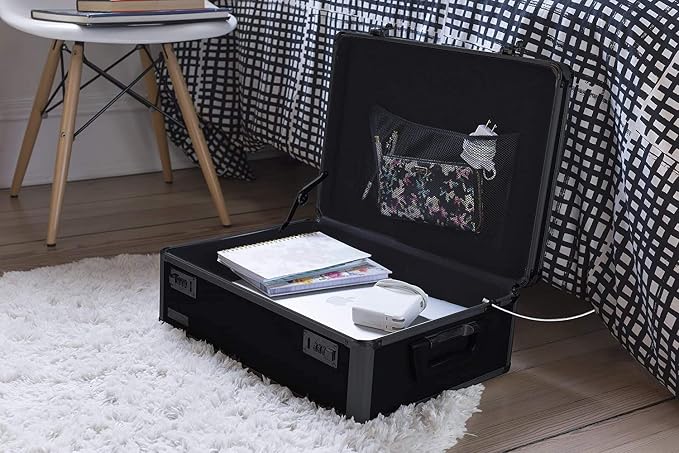 Vaultz Locking Storage Chest with Dual Combination Lock-Small Lock Box for Laptops, Tablets & Valuables, Lockable Storage Box with Code, Keyless Lockbox for Dorm, Home & Travel 18.11" x 12.99" x 6.18"