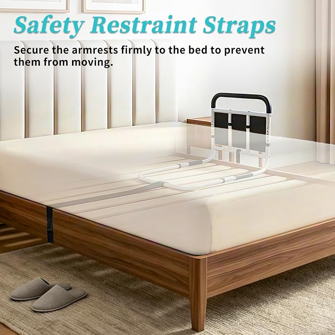 AOHHL Bed Rails for Elderly Adults Safety Adjustable Heights Storage Pocket Assist Support Side Railings for Seniors Citizens Slides Under Mattressbed Cane Bed Guard Bed Handles Bars