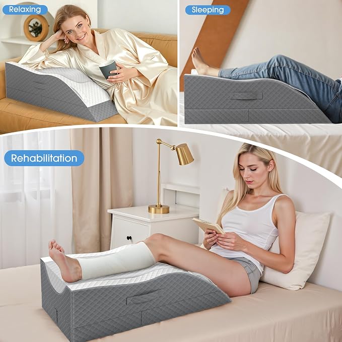 TranquilRelax Leg Pillow, Leg Elevation Pillow with Pad and Memory Foam, Height Adjustable Bolster Pillow for Legs, Leg Pillow Elevation Blood Circulation, for Post-Surgery, Grey